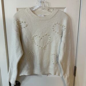 Lush Cream Pearl Heart Sweater Romantic Girly Parisian Soft Glam Medium